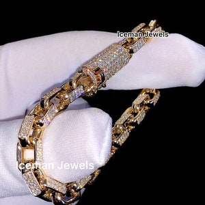 Iced Out Moissanite Diamond Cuban Link Chain Iced Out VVS Moissanite Diamond Cuban Bracelet 925 Sterling Silver Hip Hop Jewelry