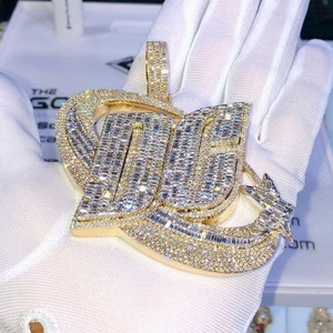 Pingente personalizado de carta de moissanite VVS totalmente gelado VVS diamante pingente de hip hop para homens, pingente de logotipo com corte baguete para joias de rapper