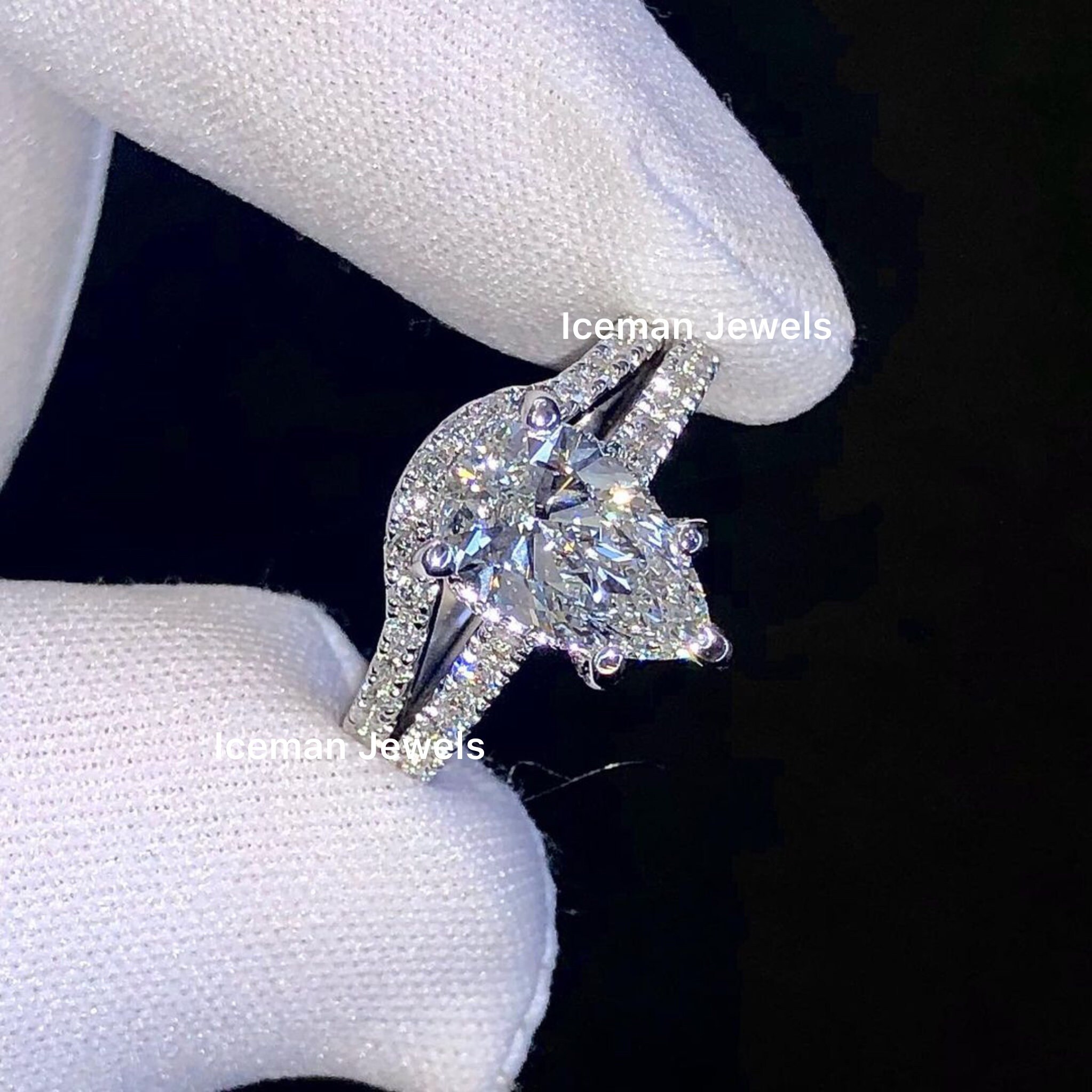3 CT Pear Shape Lab Grown Diamond Engagement Ring / 18k Gold CVD ...