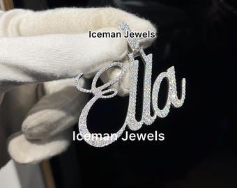 VVS モアッサナイト ダイヤモンド カスタムレターペンダント 14K ゴールド ネームチャーム アイスアウト クリスマスプレゼント 彼女へのギフト テスター合格