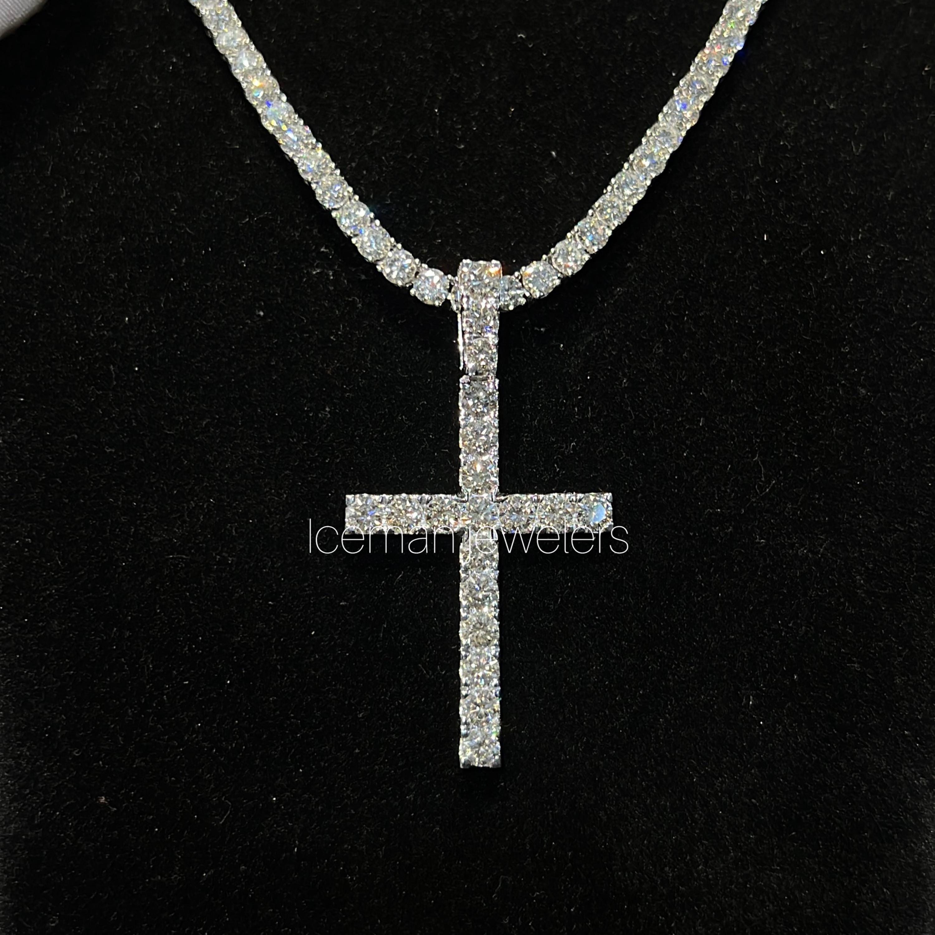 Iced Out Lab Grown Diamond Cross Pendant With Tennis Chain 925