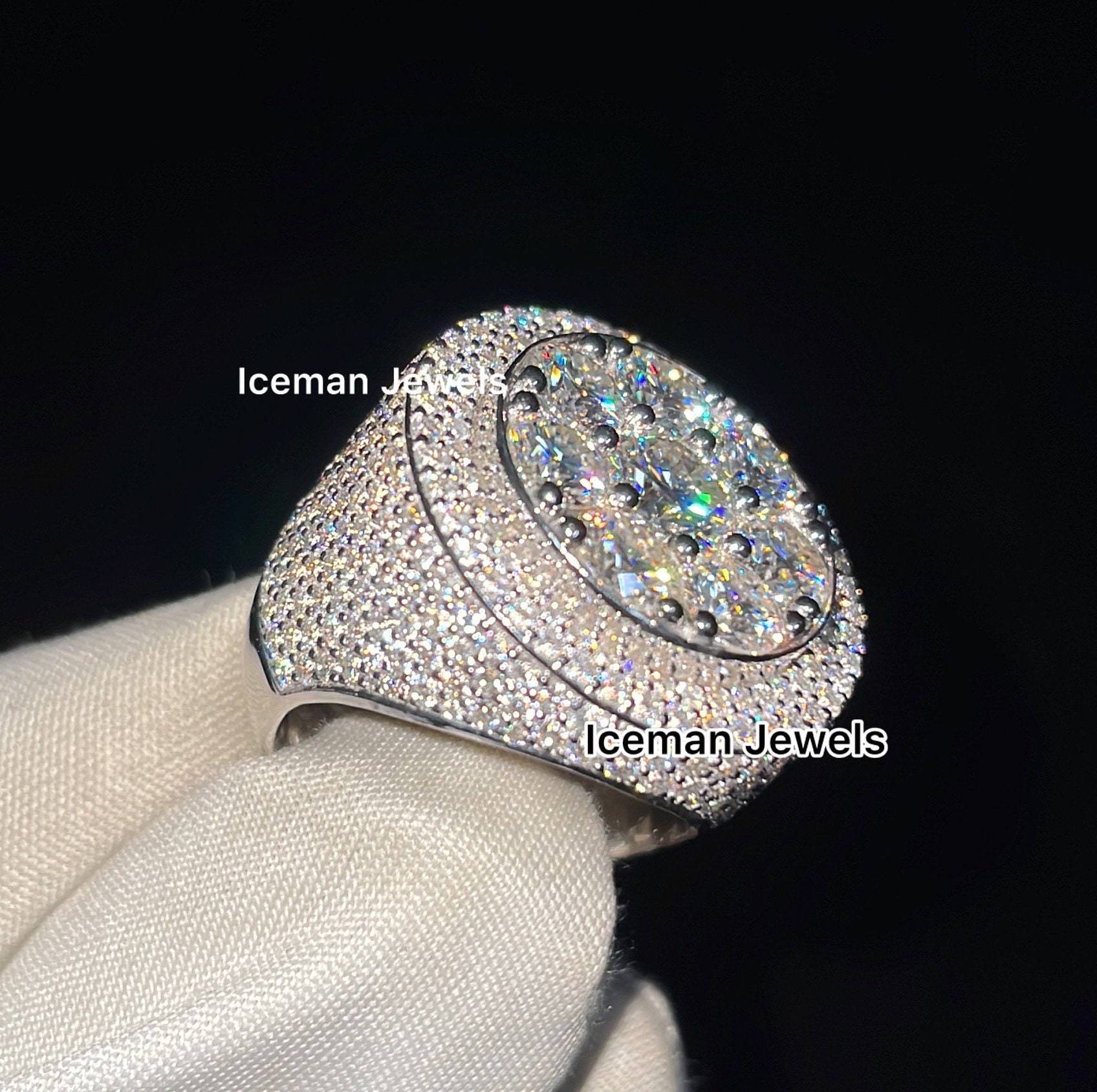 Gold Customary Rings 14K Yellow Gold Custom Champion Ring, Customized Iced Out Round Diamond ...