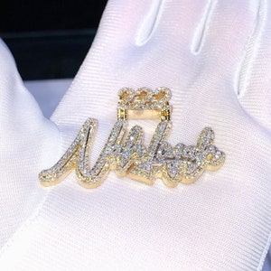 Pingente de letra com nome personalizado em prata 925, redondo, diamante moissanite, personalizado, joias hip hop, pingente com gelo, colar com nome, presente de aniversário