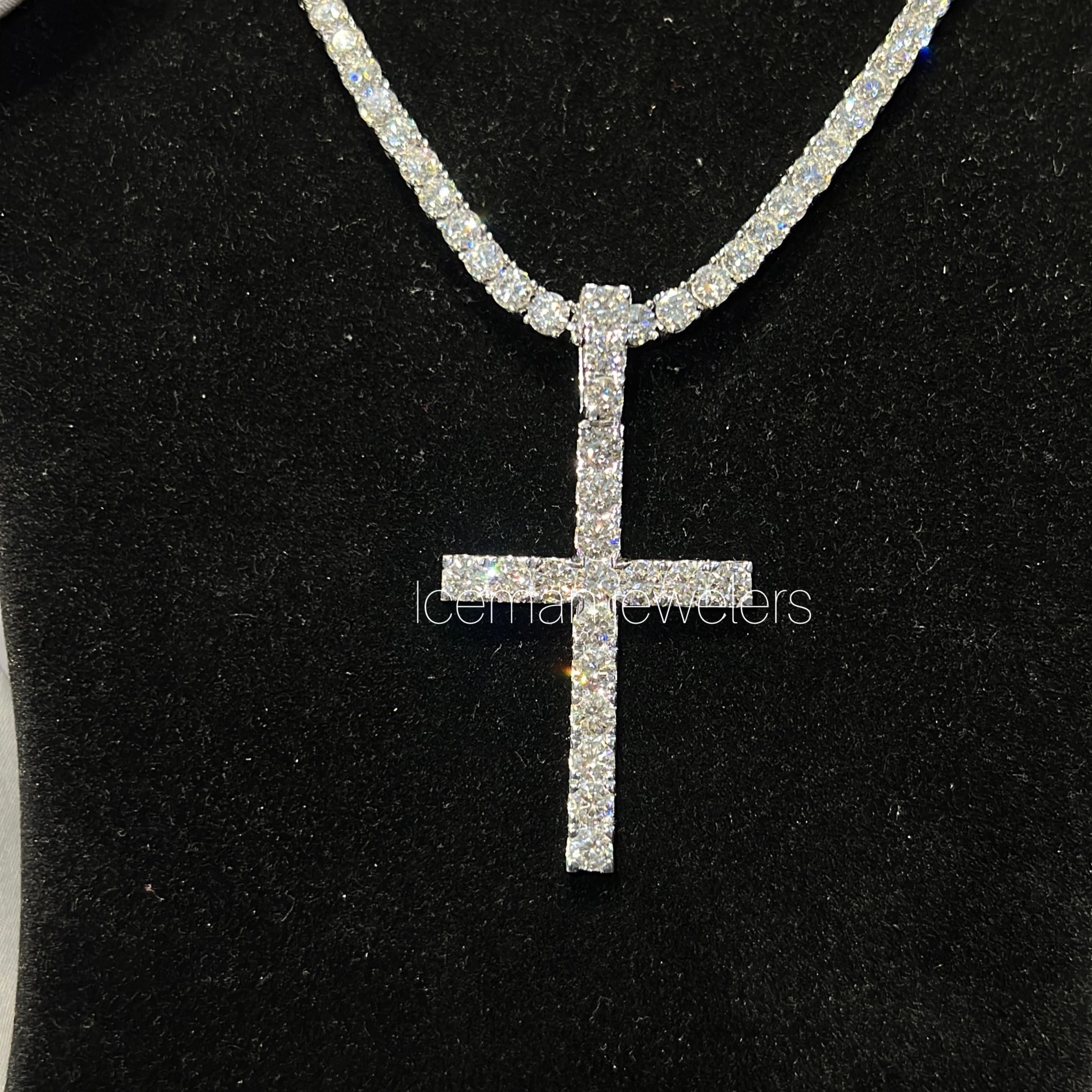 Iced Out Lab Grown Diamond Cross Pendant With Tennis Chain 925