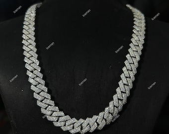 Catena a maglie cubane in moissanite, argento sterling 925, placcata in