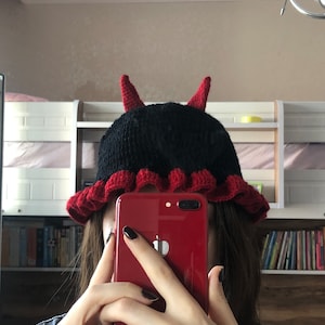 Handmade Red and Black Devil Bucket Hat - Unique and High Quality Costume Accessory