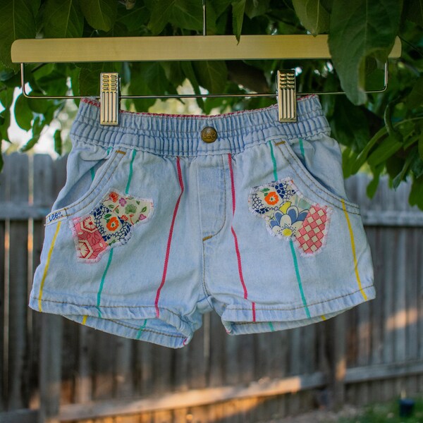 The Children's Lollipop Reworked Vintage Patchwork Denim Shorts, Size 12 Months