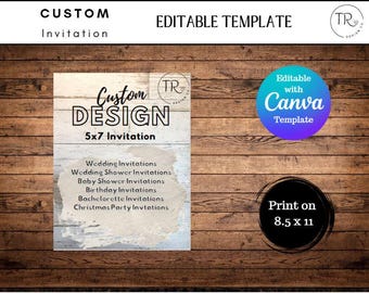Sjabloon aangepaste uitnodiging: bewerkbaar ontwerp van 5 x 7 (digitale download)