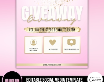 Giveaway Flyer | Editable Social Media Template | DIY Canva Instagram