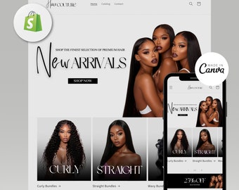 Luxury Hair Website Design, Hair Website Template, Hair Branding Template, Shopify Hair Theme, Premade Shopify Website, Web Banners, Canva