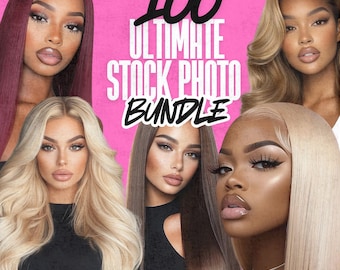 100 Stock Photos Hair Bundle, Hair Stock Images, Beauty Photoshoot, Hair Extensions Model Photo, Lace Front Wigs