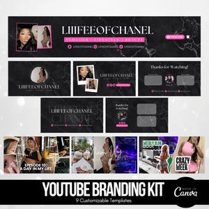 DIY Youtube Branding Kit, Youtube Banners, Intro and Outro Designs, Editable Templates, Canva Template, Beauty, Lifestyle Youtube Influencer