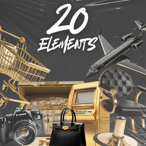 20 Black and Gold Elements, Graphic pack, Digital, Clip Art, Stock Images, Editable, AI Generated,