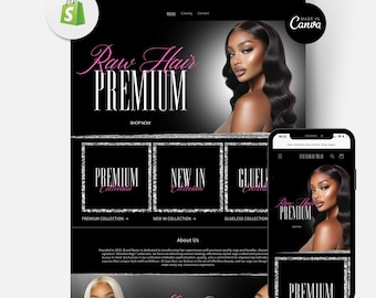 Shopify Hair Website Design, Editable Canva Website Hair Banners, Shopify Theme Hair Banners, Premade Shopify Website, Hair Website Template