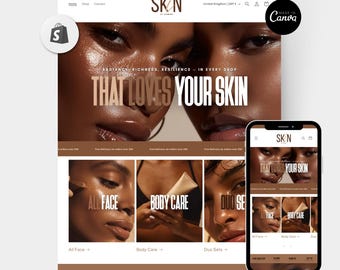 Shopify Skin Care Website Design, Shopify Skincare Website Template, Branding Template, Beauty Theme, Premade Shopify, Web Banners, Canva