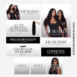 May include: Promotional image for hair extensions and wigs. The image features two women with long, dark hair, and text that reads "RAW BUNDLES", "ALL THE BUNDLES YOU WILL EVER NEED", and "HD WIGS". The image also includes social media icons.