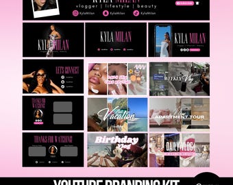 DIY Youtube Branding Kit, Youtube Banners, Intro and Outro Designs, Editable Templates, Canva Template, Beauty, Lifestyle Youtube Influencer