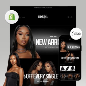 Luxury Hair Website Design Hair Website Template Hair Branding Template Shopify Hair Theme Premade Shopify Website Web Banners Canva