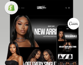 Luxury Hair Website Design Hair Website Template Hair Branding Template Shopify Hair Theme Premade Shopify Website Web Banners Canva