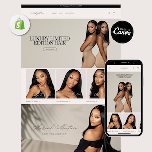 Luxury Hair Website Design, Hair Website Template, Hair Branding Template, Shopify Hair Theme, Premade Shopify Website, Web Banners, Canva
