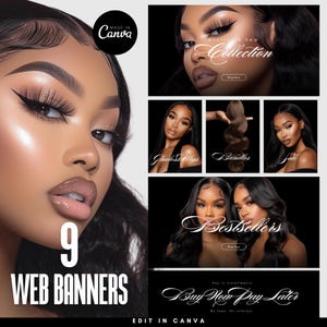 9 Website Banners, DIY Web Banner Template Design, Shopify Website Banners, Hair Web Banners,Wix Web Banners, Premade Business Design