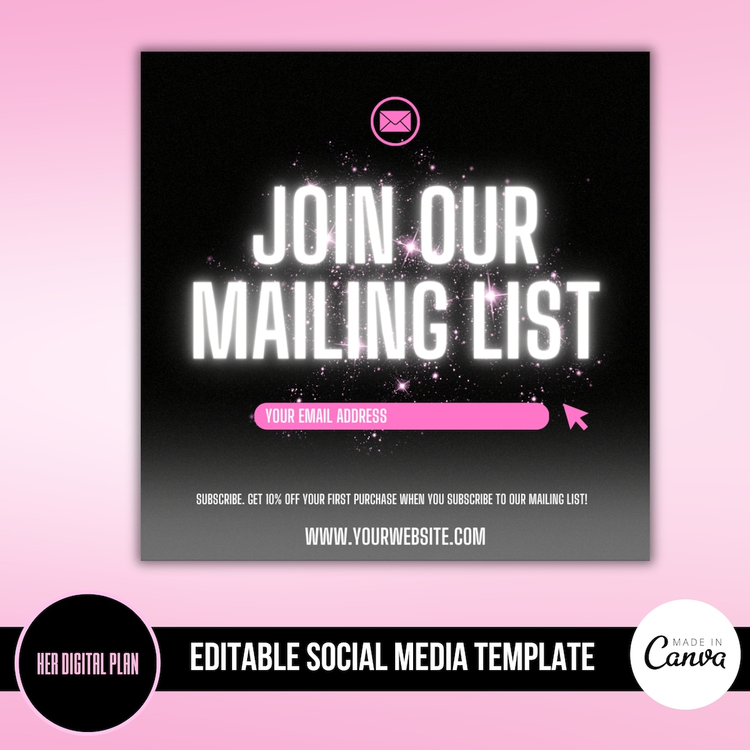 Mailing List Editable Template DIY Flyer Social Media Canva Client