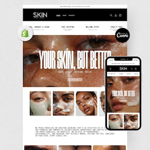 Skin Care Website Design, Skincare Website Template, Branding Template, Beauty Shopify Theme, Premade Shopify, Makeup, Web Banners, Canva
