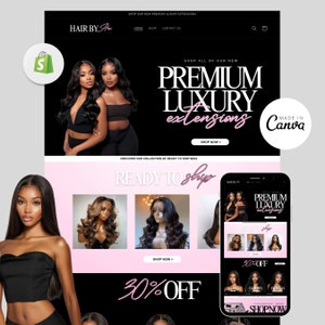 May include: Website banner advertising premium luxury hair extensions with a 30% off sale. The banner features a black background with pink accents and images of women wearing long, flowing hair extensions. The text "READY TO SHIP" is displayed in large, bold letters.