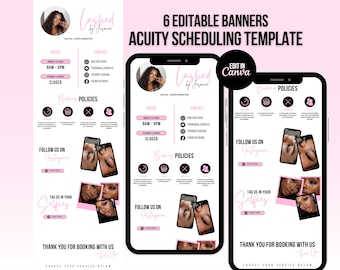 Lash Tech Acuity Scheduling Template, Lash Tech Branding, Lash Tech Website, Canva Templates, Pink and White Acuity