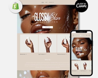 Skin Care Website Design, Skincare Website Template, Branding Template, Beauty Shopify Theme, Premade Shopify, Makeup, Web Banners, Canva