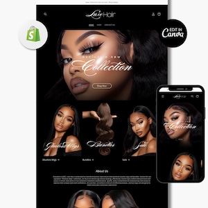 Peut inclure: Page d'accueil du site Web de Luve Hair, une entreprise de extensions de cheveux. Le site Web présente un fond noir avec des images de mannequins portant différentes extensions de cheveux. Le texte "exclusive new Collection" est affiché en blanc en écriture cursive. Le site Web propose également un bouton d'appel à l'action qui dit "Shop Now".