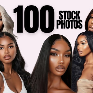 100 Stock Photos Hair Bundle, Hair Stock Images, Beauty Photoshoot, Hair Extensions Model Photo, Lace Front Wigs