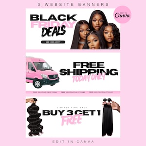 Black Friday Website Banners, DIY Web Banner Template Design, Shopify Website Banners, Hair Web Banners,Wix Web Banners, Premade Design