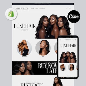 Luxury Hair Website Design, Hair Website Template, Hair Branding Template, Shopify Hair Theme, Premade Shopify Website, Web Banners, Canva
