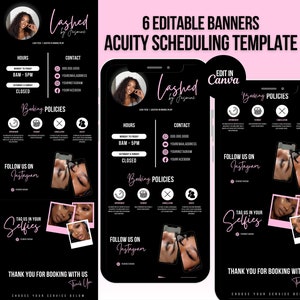 Lash Tech Acuity Scheduling Template, Lash Tech Branding, Lash Tech Website, Canva Templates, Pink and Black Acuity