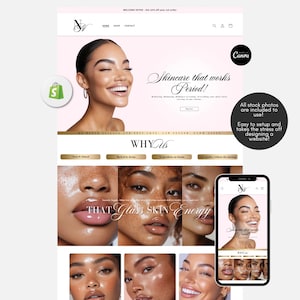 Skin Care Website Design, Skincare Website Template, Branding Template, Beauty Shopify Theme, Premade Shopify, Makeup, Web Banners, Canva