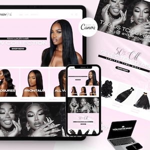 Shopify Luxury Hair Website Template, Hair Stock Images, Premade Hair Website, Instant Download, Editable Canva, Shopify Website Theme