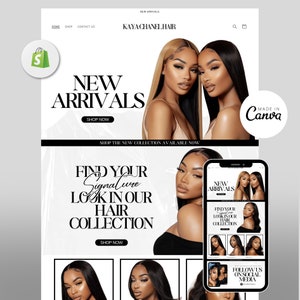 Luxury Hair Website Design Hair Website Template Hair Branding Template Shopify Hair Theme Premade Shopify Website Web Banners Canva