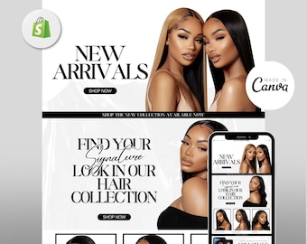 Luxury Hair Website Design Hair Website Template Hair Branding Template Shopify Hair Theme Premade Shopify Website Web Banners Canva