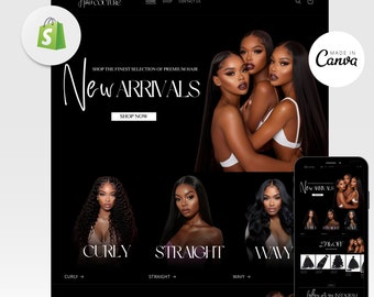 Luxury Hair Website Design, Hair Website Template, Hair Branding Template, Shopify Hair Theme, Premade Shopify Website, Web Banners, Canva
