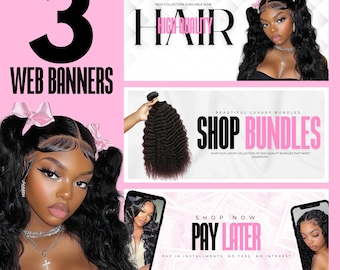 Website Banners, DIY Web Banner Template Design, Shopify Website Banners, Hair Web Banners,Wix Web Banners, Premade Business Design