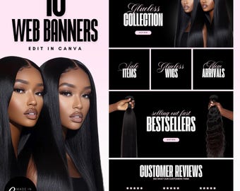 Website Banners, DIY Web Banner Template Design, Shopify Website Banners, Hair Web Banners,Wix Web Banners, Premade Website Template, canva