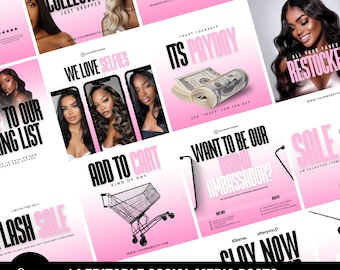 14 Social Media Templates, Digital Marketing, Social Media Canva Template, Hair Business, Instagram Content Templates, Marketing Flyers