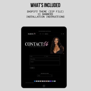 May include: A black and white website screen showing a contact form with the text "Contact Us" and a woman with long black hair. The website is for a hair extension company called "Hair By A".