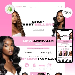 Luxury Hair Website Design, Hair Website Template, Shopify Theme Hair Banners, Editable Canva Website Hair Banners, Premade Shopify Website
