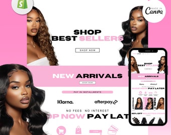 Diseño de sitio web de peluquería de lujo, plantilla de sitio web de peluquería, banners de peluquería con tema de Shopify, banners de peluquería editables para sitios web de Canva, sitio web prediseñado de Shopify
