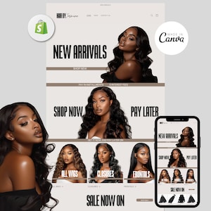 Luxury Hair Website Design, Premade Shopify Website, Hair Website Template, Editable Canva Website Hair Banners, Shopify Theme Hair Banners