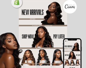 Diseño de sitio web de peluquería de lujo, sitio web prediseñado de Shopify, plantilla de sitio web de peluquería, banners de peluquería editables para sitios web de Canva, banners de peluquería con tema de Shopify