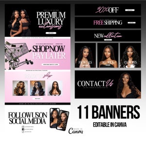 Website Banners, Hair Web Banner, Premade Website Design, DIY Web Banner Template Design, Shopify Website Banners, Editable Website Banners