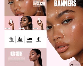Skin Care Web Banners Website Design, Skincare Website Template, Branding Template, Beauty Shopify, Wix, Makeup, Web Banners, Canva